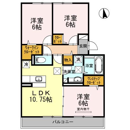 コリド黒田 B棟(3LDK/1階)の間取り写真