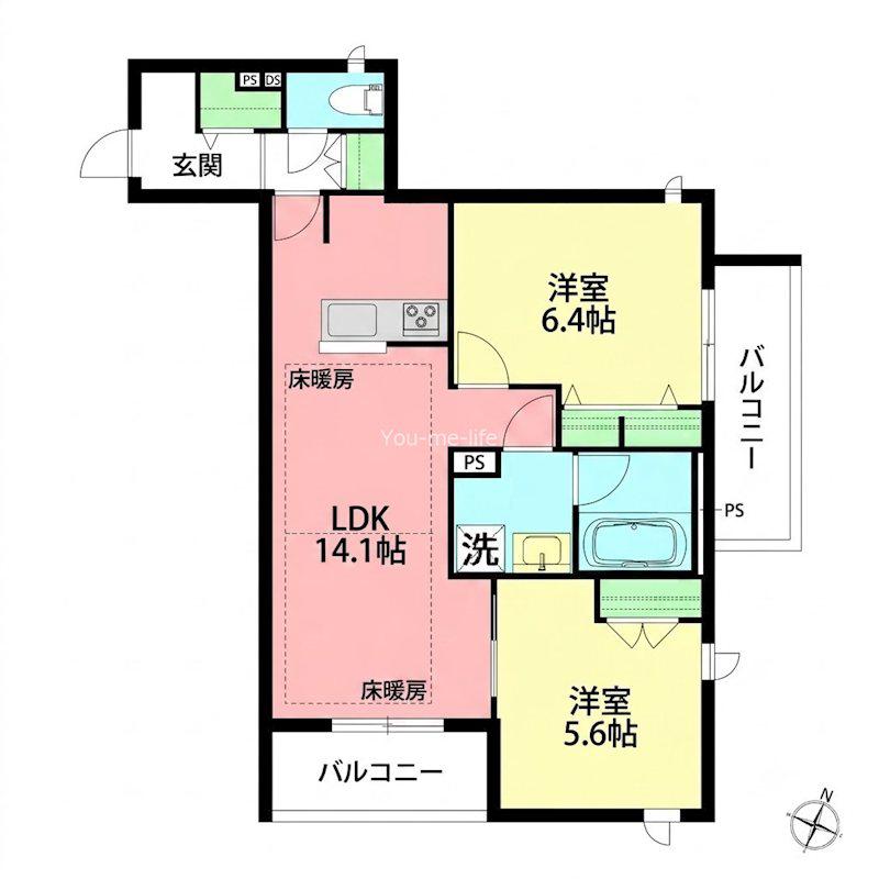 浜竹1丁目メゾン(2LDK/2階)の間取り写真