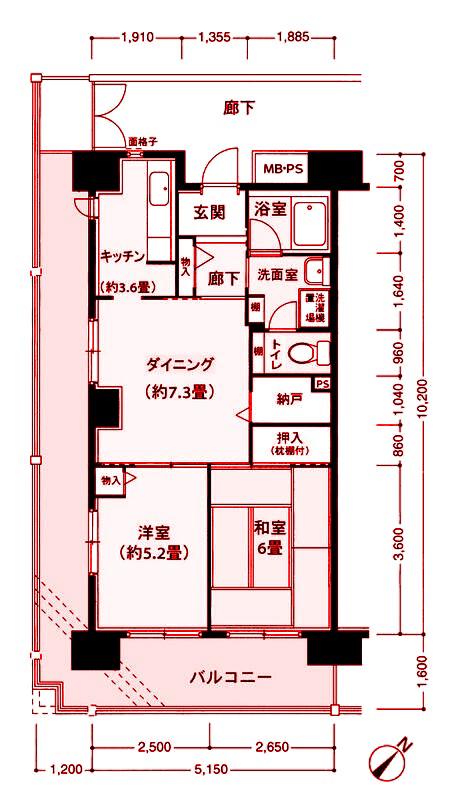 フロール山田町第2(2LDK/14階)の間取り写真