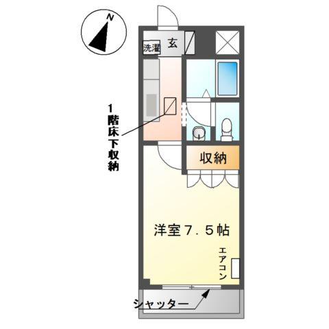 グランドコート弥生(1K/1階)の間取り写真