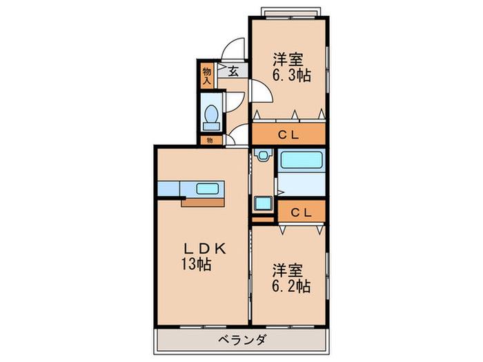 セリーン大利(2LDK/2階)の間取り写真
