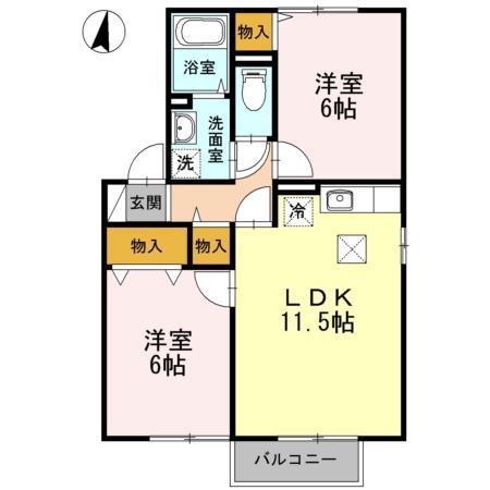 グリーンベルズ C(2LDK/1階)の間取り写真