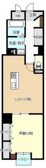 シュプリームサンシャイン(1LDK/4階)の間取り写真