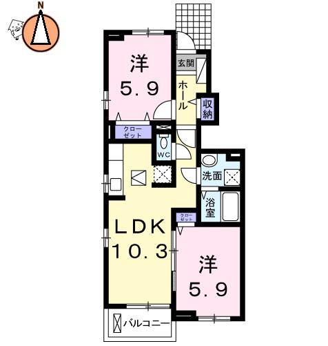 コンフォーティア鮎喰(2LDK/1階)の間取り写真