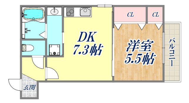 フジパレス西宮甲東園1番館(1DK/3階)の間取り写真