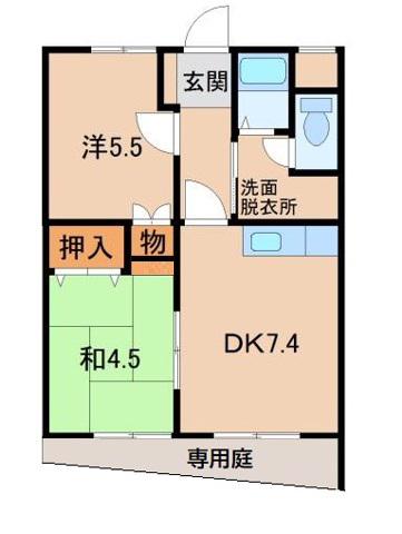 ラ・ビスタ花山(2DK/1階)の間取り写真