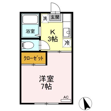 千歳山ハイツ(1K/2階)の間取り写真