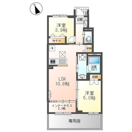 ウィルヴィレッジ弐番館(2LDK/1階)の間取り写真