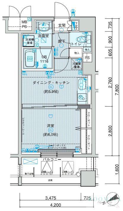 メインステージ上野(1DK/8階)の間取り写真