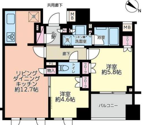パークホームズ日本橋浜町ザ・テラス(2LDK/8階)の間取り写真