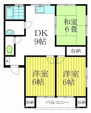 リバティ古賀2棟(3DK/1階)の間取り写真