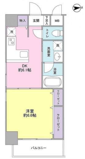 コモドール雷門(1DK/6階)の間取り写真