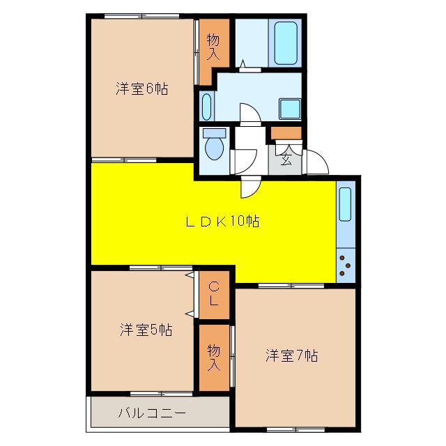 スカイプラザ宇梶B棟(3LDK/1階)の間取り写真