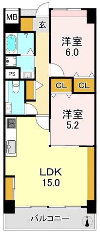コーラルハイツ平野(2LDK/7階)の間取り写真