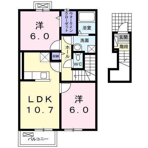 ブルーベルベット(2LDK/2階)の間取り写真