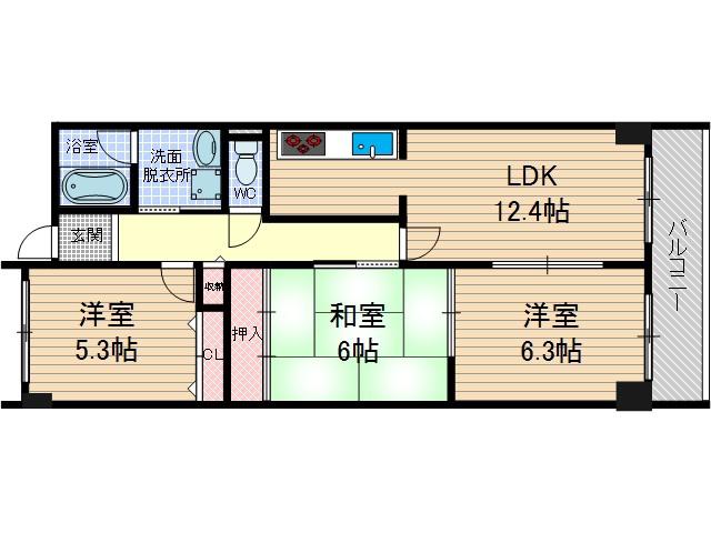 イリス南茨木(3LDK/4階)の間取り写真