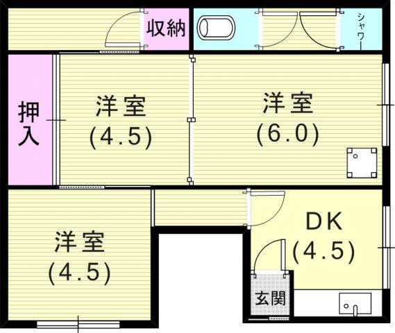 なつか清水と春の丘(3DK/1階)の間取り写真