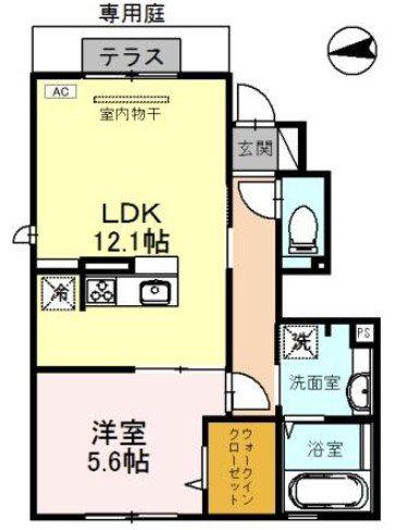 ルミエール東太子(1LDK/1階)の間取り写真