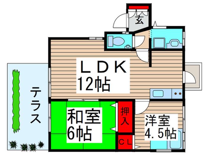 若葉コーポ(2LDK/1階)の間取り写真