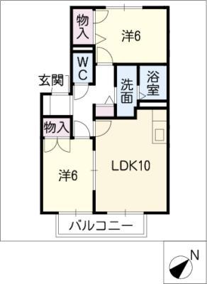 ジュネス ミドリ(2LDK/2階)の間取り写真