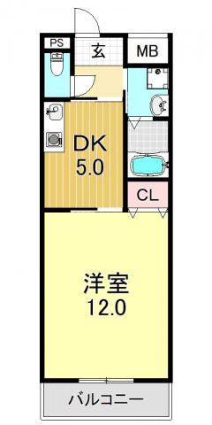 ビッグルーム平野(1DK/2階)の間取り写真