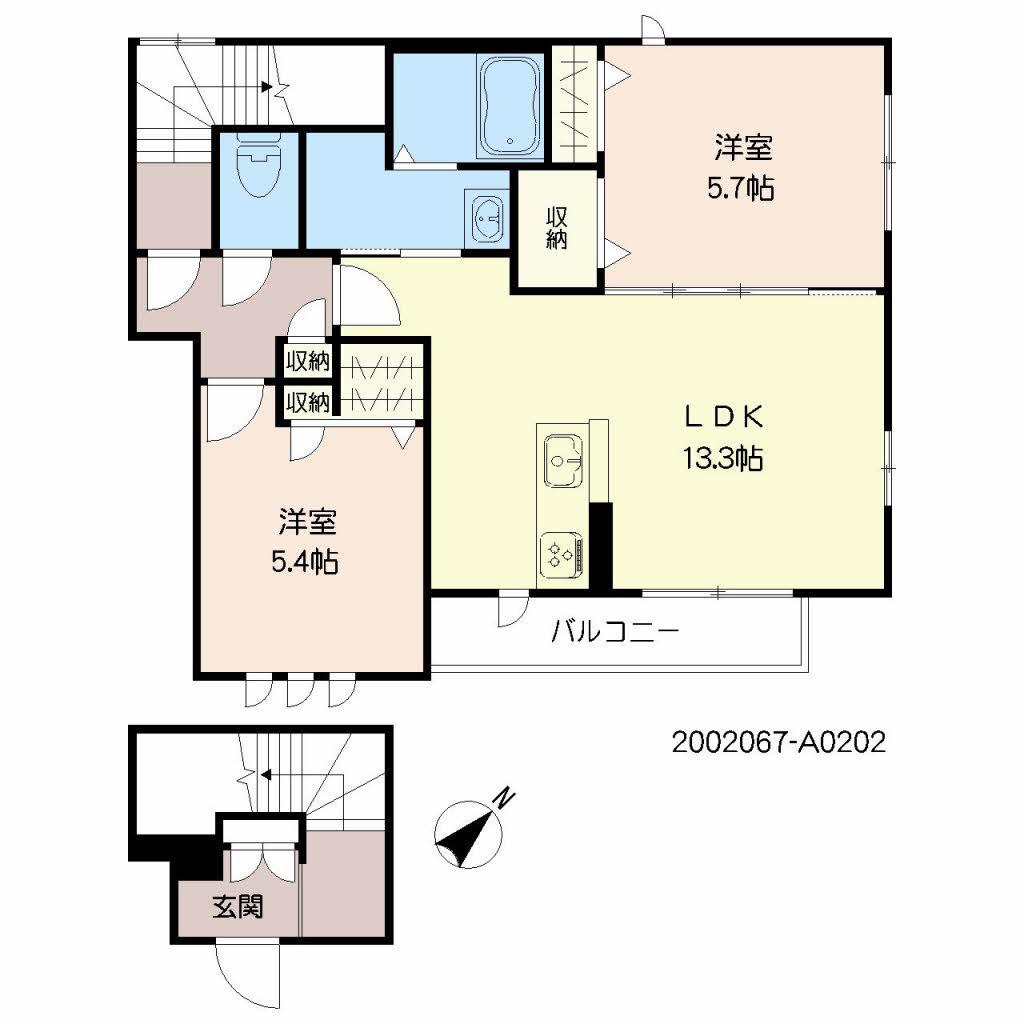 シャン ドゥ フルール(2LDK/2階)の間取り写真