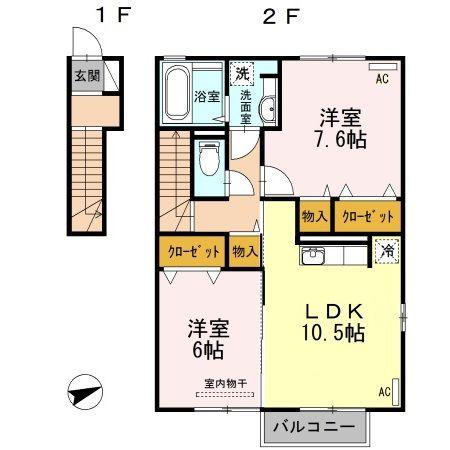 グラン・プラース D(2LDK/2階)の間取り写真