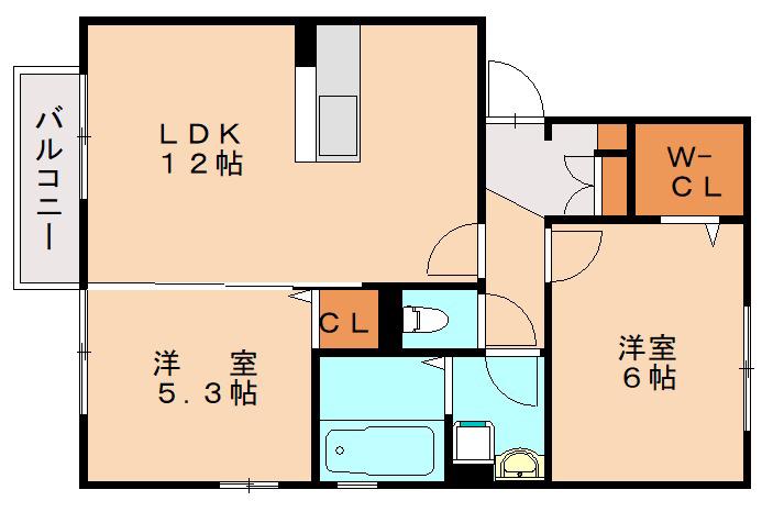 ウィット・エブリ(2LDK/2階)の間取り写真