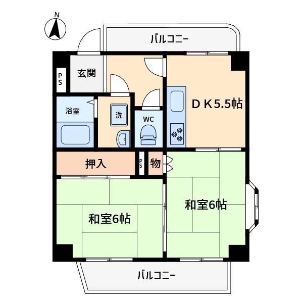 サンパレス21尼崎(2DK/3階)の間取り写真