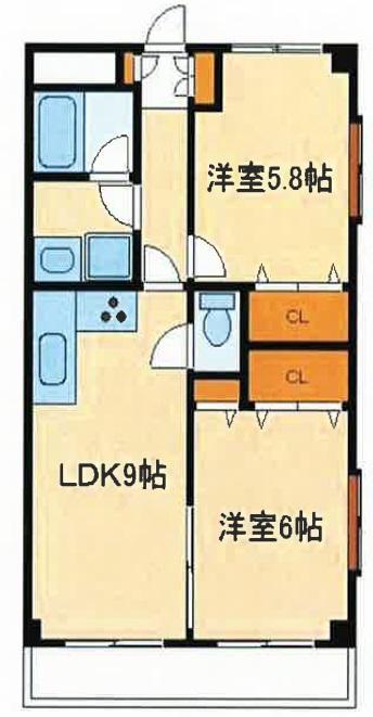 ラフィネ北寺尾(2DK/1階)の間取り写真