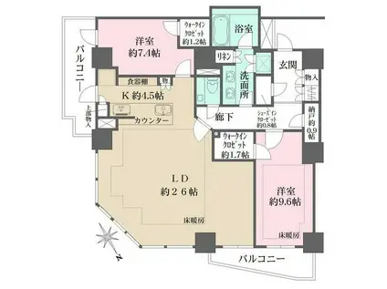 ザ・パークハウス三田ガーデン レジデンス&タワー(2LDK/21階)の間取り写真