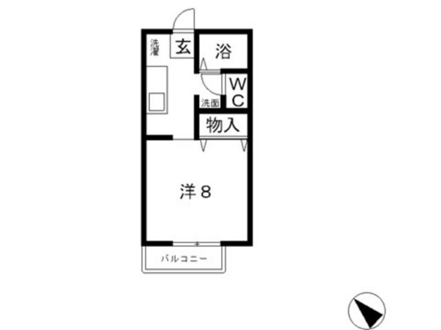パレロッサ陣之内B棟(1K/2階)の間取り写真