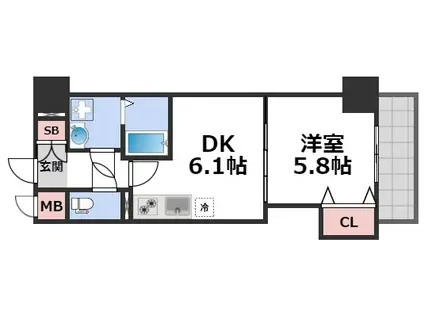 フクダ不動産上本町マンション(1DK/9階)の間取り写真