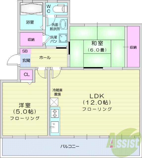 山和コーポ(2LDK/3階)の間取り写真