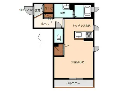 グラン・ブルーO(ワンルーム/1階)の間取り写真