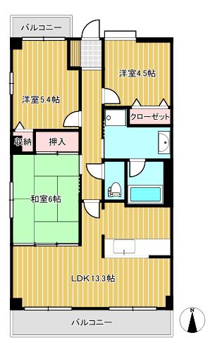 リベルテ・パレII(3LDK/4階)の間取り写真