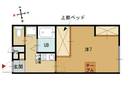 ピコ 白鳥(ワンルーム/2階)の間取り写真