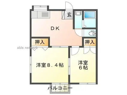 ブリリアントII(2DK/2階)の間取り写真