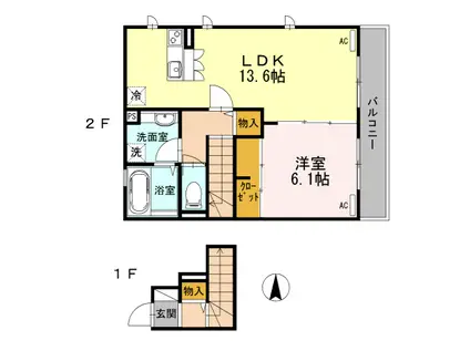 ハピネス仲町(1LDK/2階)の間取り写真