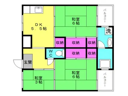 サンライズ高砂 3号棟(3DK/2階)の間取り写真