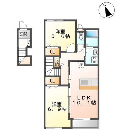 翠ミドリ(2LDK/2階)の間取り写真