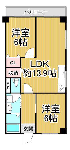宝塚第三バイオレット(2LDK/5階)の間取り写真