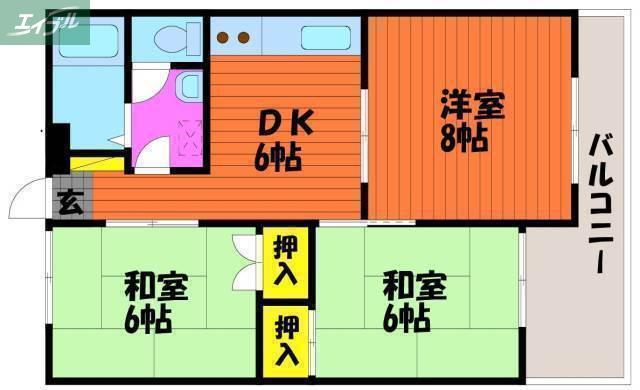 マンション難波(3DK/2階)の間取り写真