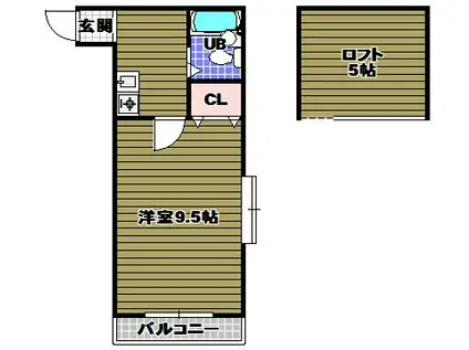 ヨーロピアンくみの木(1K/2階)の間取り写真