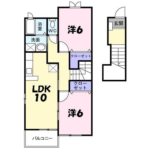 プリマヴェーラ壱番館(2LDK/2階)の間取り写真