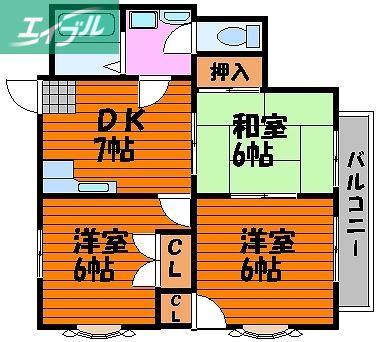 コスモハイツ(3DK/2階)の間取り写真