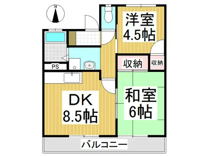 ホワイトヴィラ(2DK/1階)の間取り写真