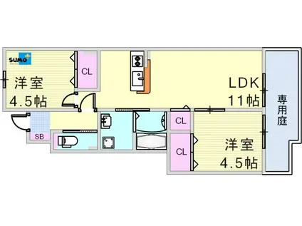 アンリコート2(2LDK/1階)の間取り写真
