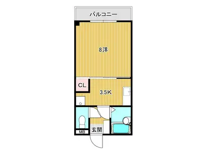 グランフィール幡生(1K/1階)の間取り写真