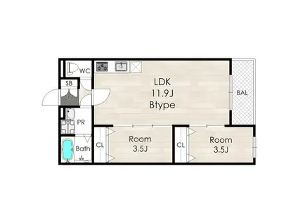 VILLA 41 YAMATE SUITA(2LDK/1階)の間取り写真